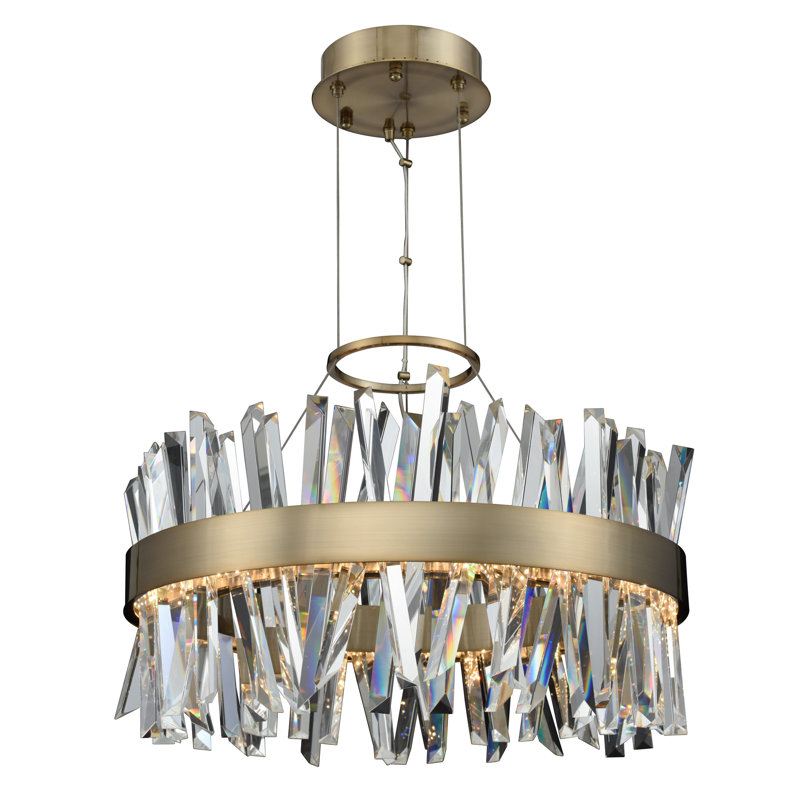 Glacier Crystal Drum LED Pendant in Matte Black & Gold