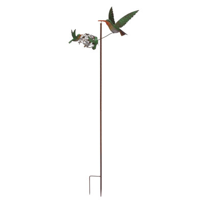 Piquet de jardin rustique en métal avec 3 bébés oiseaux