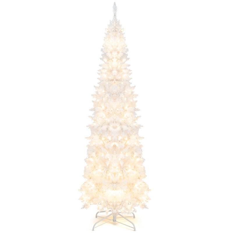 Arbre de Noël artificiel à charnière blanc 84 po avec 300 lumières H 84 po