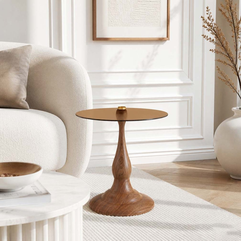 Table de bout ronde 19,6 pouces, Brun, noyer