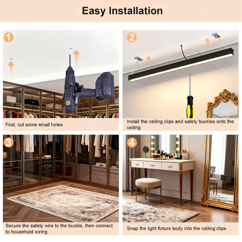 Smart LED Ceiling Light With Remote Control, Dimmable Flush Mount Fixture, 30W Adjustable Color Temperature, Anti-Glare Linear Light For Living Room, Kitchen, Bedroom, Office