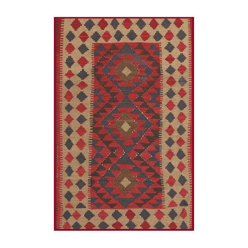 Tapis contemporain brun / rouge cramoisi / noir, Rectangle 7 pi x 10 pi