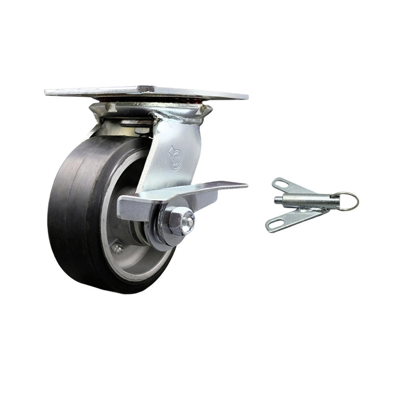 5 Inch Rubber on Aluminum Caster with Ball Bearing and Brake/Swivel Lock SCC