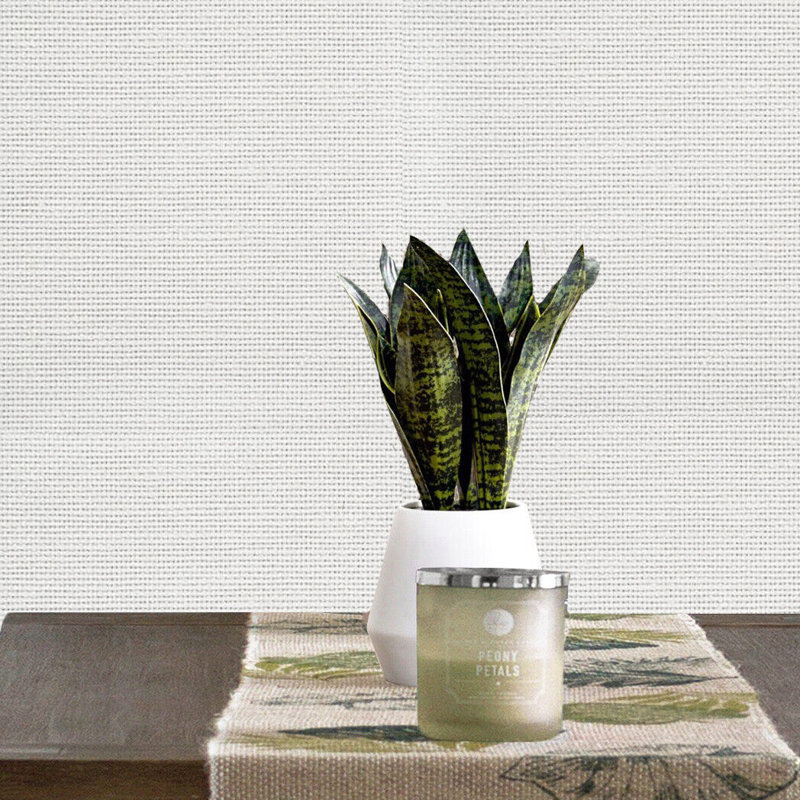 Off White Plain Thread Basketweave Textured Plain Wallpaper