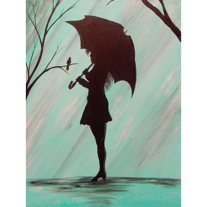 Reproduction sur toile, "La belle fille au parapluie", H 16 po x l 12 po
