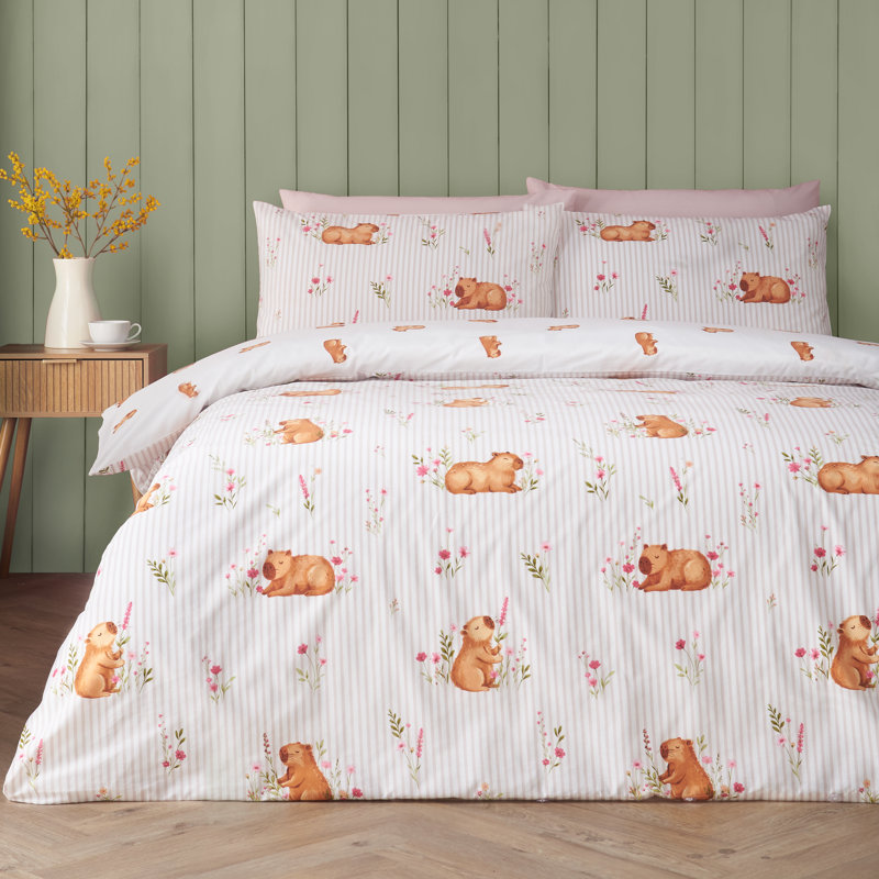 Happy Capybara Reversible Duvet Cover Set, Double