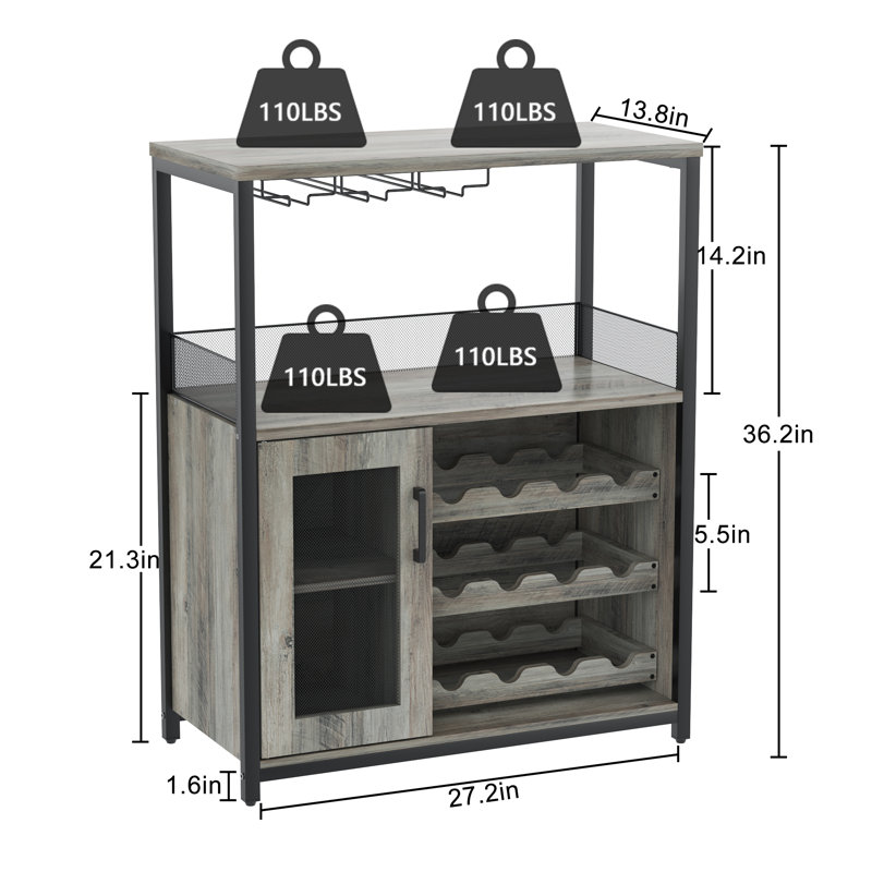35.1cm Wine Bar, Grey