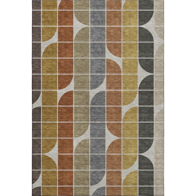 Premium Machine Washable Mayfield AMF2418 Geometric Rug, Coffee, 10' x 14'
