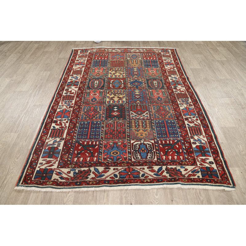 Tapis unique en laine noué à la main de style brun des années 4 de 4 pi 10 po x 6 pi 11 po Babic