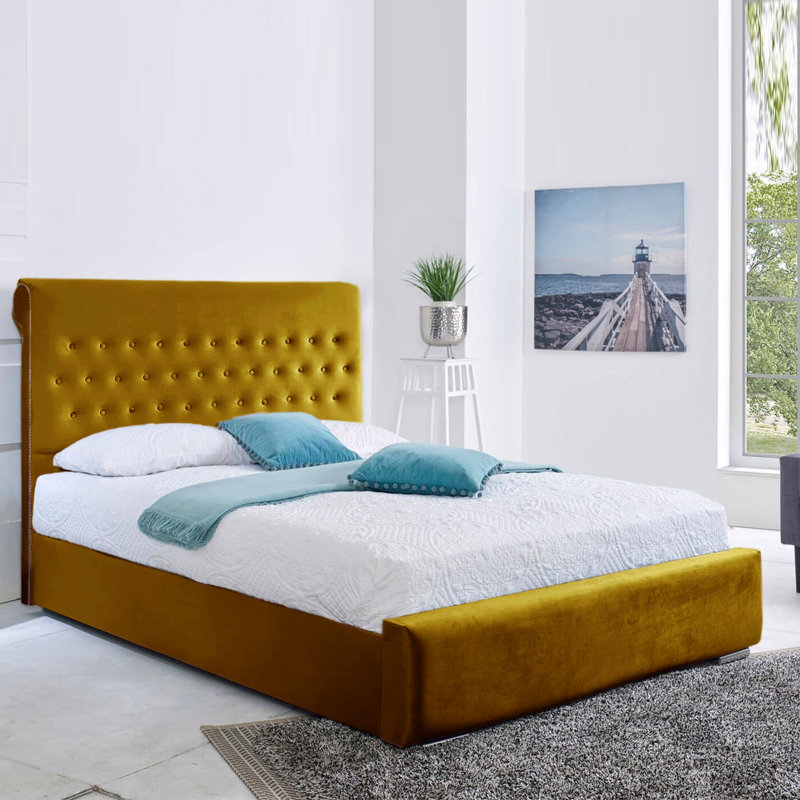 Ayvrie Upholstered Bed, Double, Turmeric