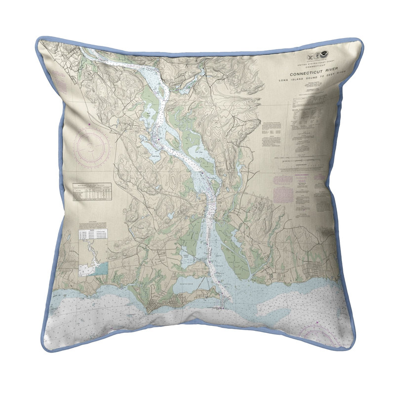 Nautical Map Outdoor Reversible Throw Pillow, 22" x 22"