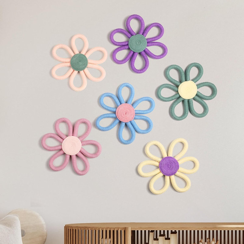Handmade Multicolor Daisy Flower Macrame Wall Decor Set