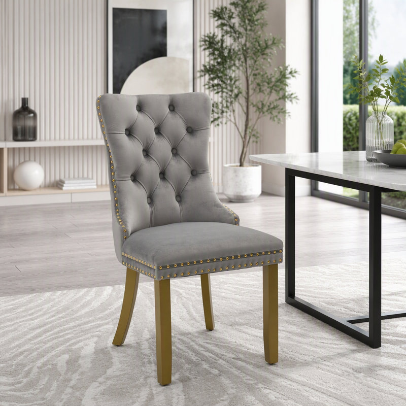 Chaise de salle à manger rembourrée moderne, Gris clair