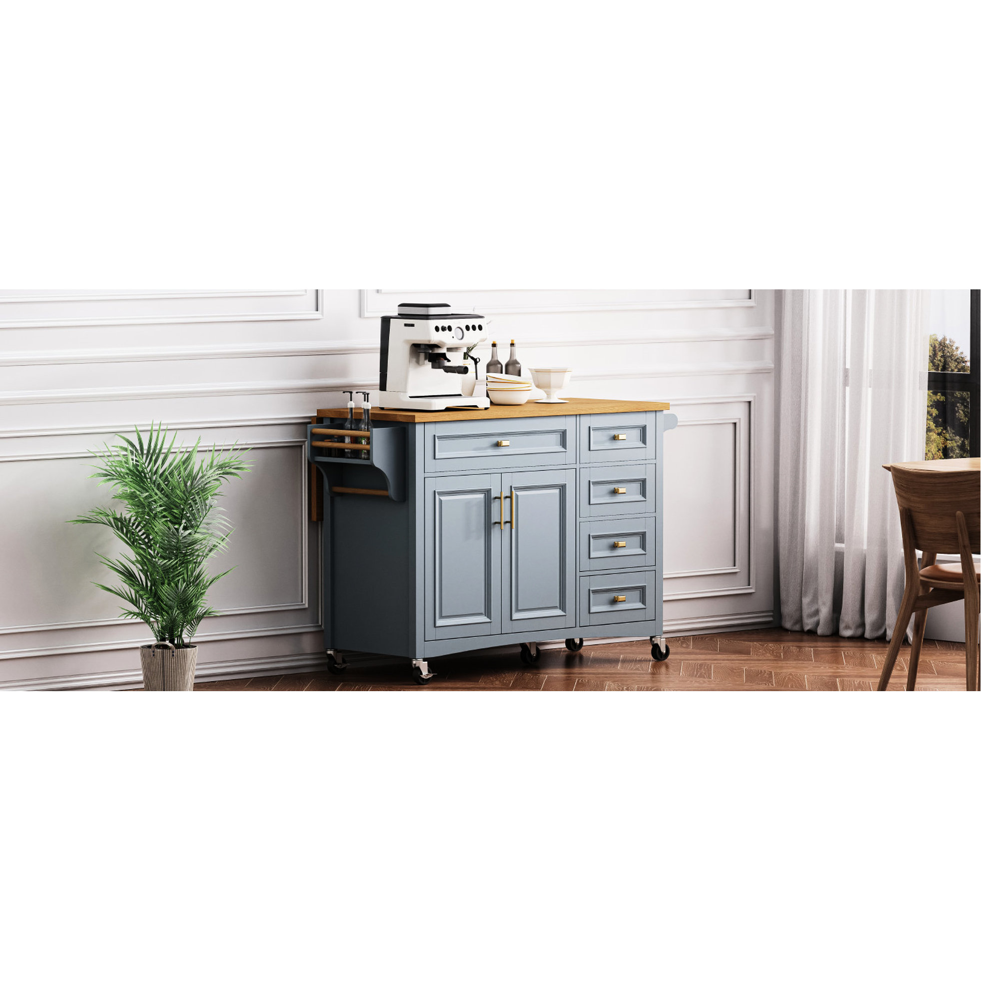 Red Barrel Studio® Blue Grey 52'' Drop Leaf Kitchen Island. Generous Storage With 2 Cabinet ...