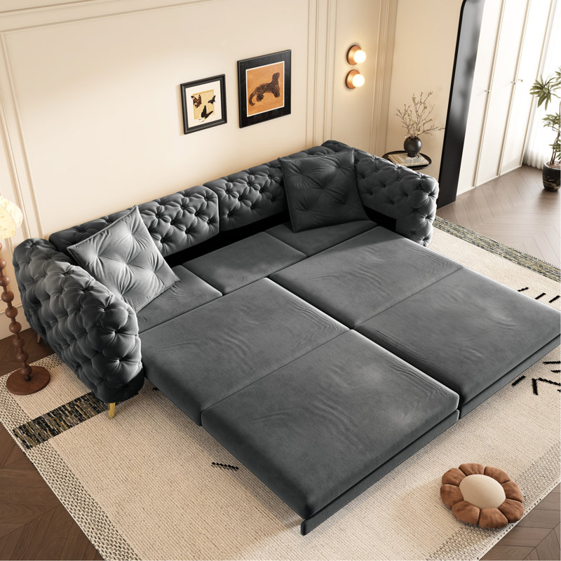 Lit convertible 4 pièces avec assise de 72 cm de profondeur, mobile et réglable par boutons, style moderne pour chambre à coucher, couleur orange, pieds invisibles, couleur gris.