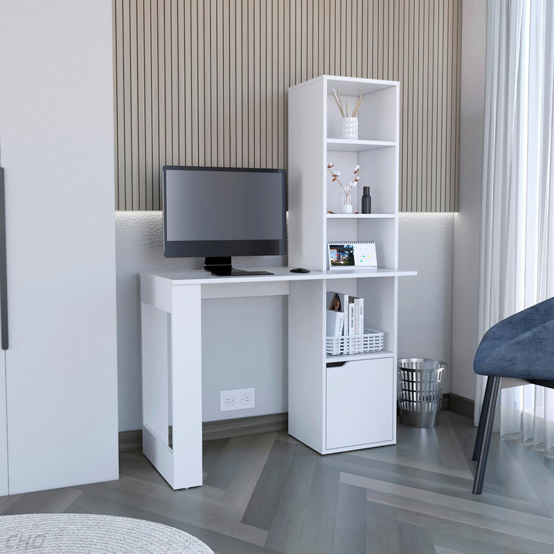 Writing Desk With Bookcase And Cabinet, White