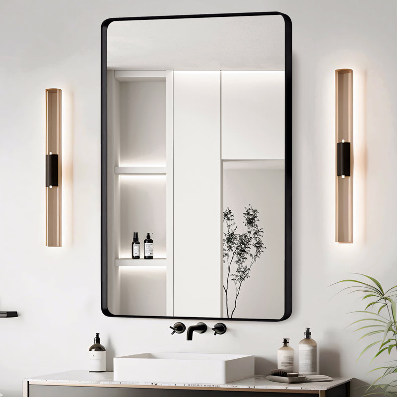 Miroir de salle de bain, 24 po x 36 po, Noir, Rectangulaire