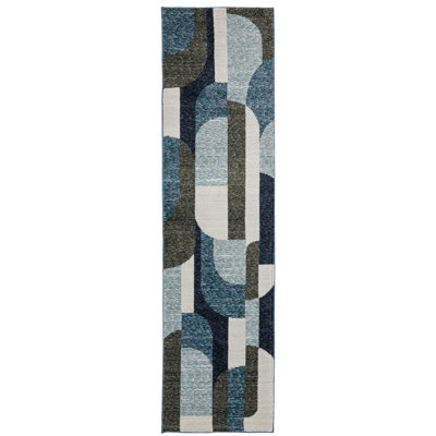 Tapis abstrait bleu / blanc / vert Sisk