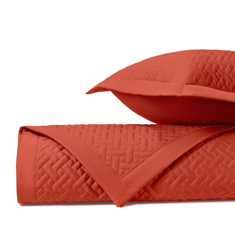 Basketweave Quilted Sateen Coverlet Set, Lobster, Twin Quilt + 1 Euro Sham