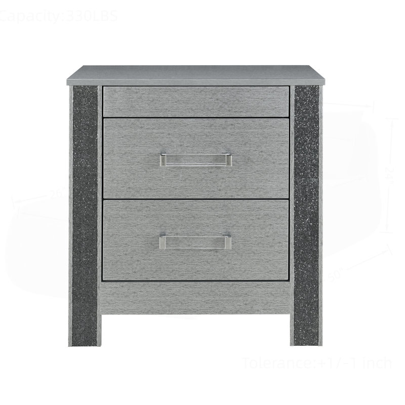 Charmante table de chevet argentée Lorenzo avec compartiment secret et design élégant