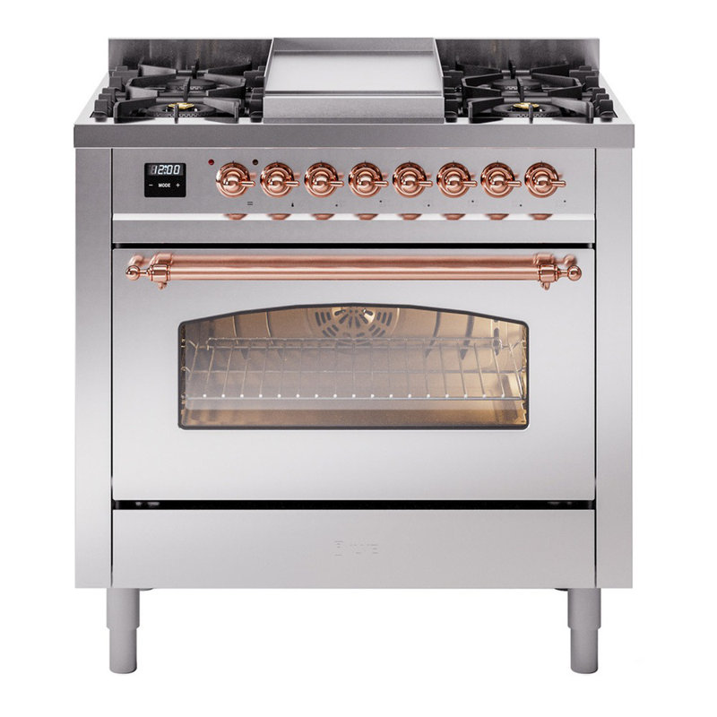 ILVE Nostalgie II 36 Dual Fuel Range, knobs, Stainless Steel/Copper, Natural Gas