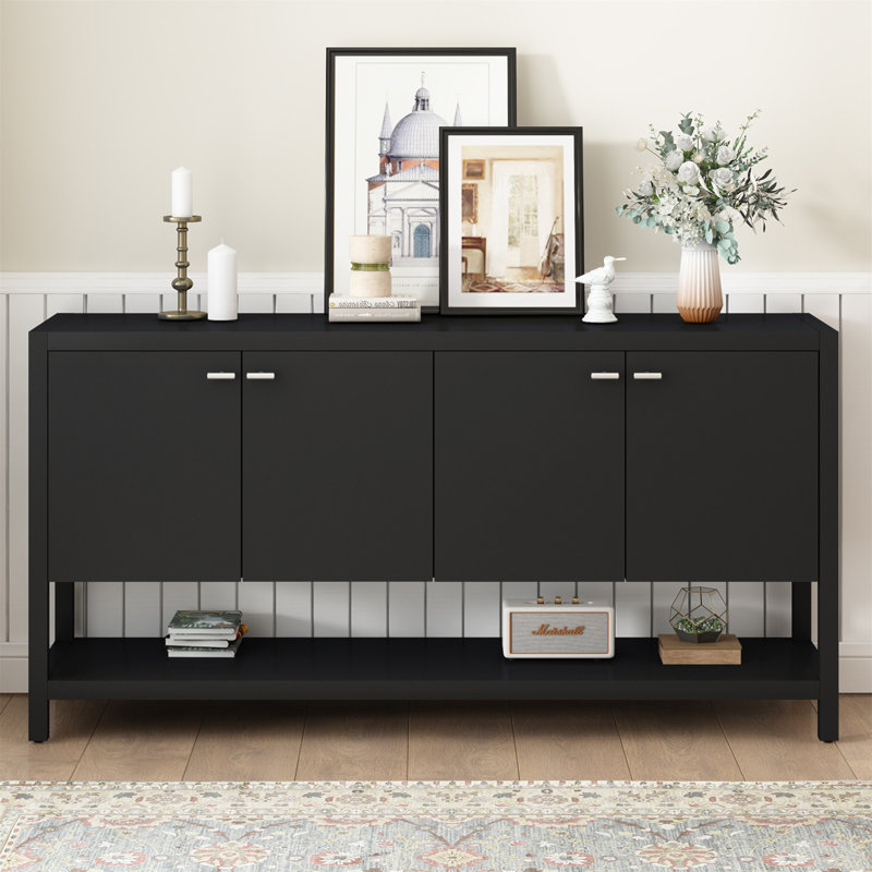 Console fonctionnelle avec beaucoup de rangement, idéale pour le bureau, l'entrée et le salon, Noir