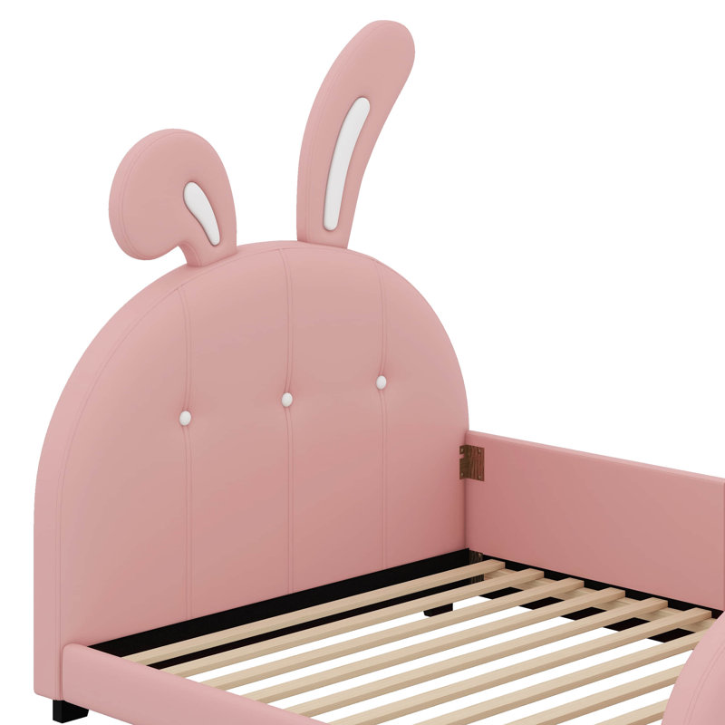 Twin Size Upholstered Rabbit-Shape Princess Bed, Pink