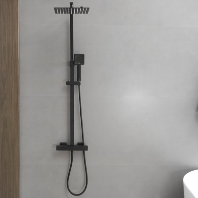 Single Handle 2-Spray Wall Bar Shower Kit Rectangular Rain Shower Head With Handheld Sprayer Slide Bar In Matte Black