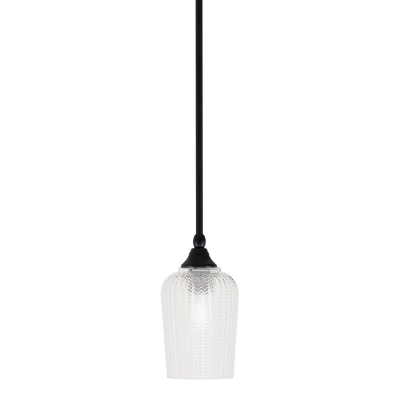 Stem Hung Mini Pendant With 5" Glass, Clear, Matte Black