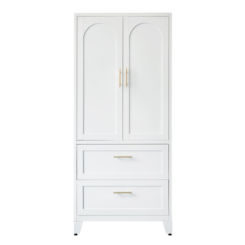 71? White Metal Wardrobe Cabinet With Drawers, White 