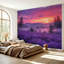 Papier peint mural autocollant représentant un paysage champêtre aux fleurs violettes féeriques. Décoration murale moderne pour chambre ou salon, 175 cm x 244 cm.-925070276-925070278