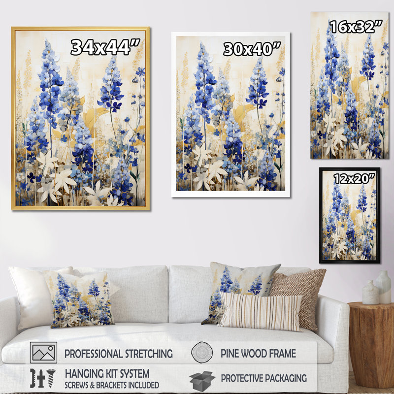 «Blue Bonnets Simplicity Meadow - Blue Bonnets», reproduction sur toile FDP107231, Noir, H 44 po x l 34 po x P 1,5 po