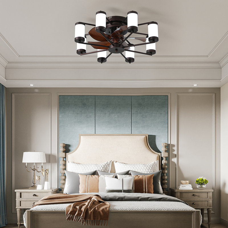 Ventilateur de plafond moderne de 22 pouces avec lumière DEL - ventilateur à 5 pales et luminaires cylindriques pour la chambre à coucher, le salon et la décoration intérieure