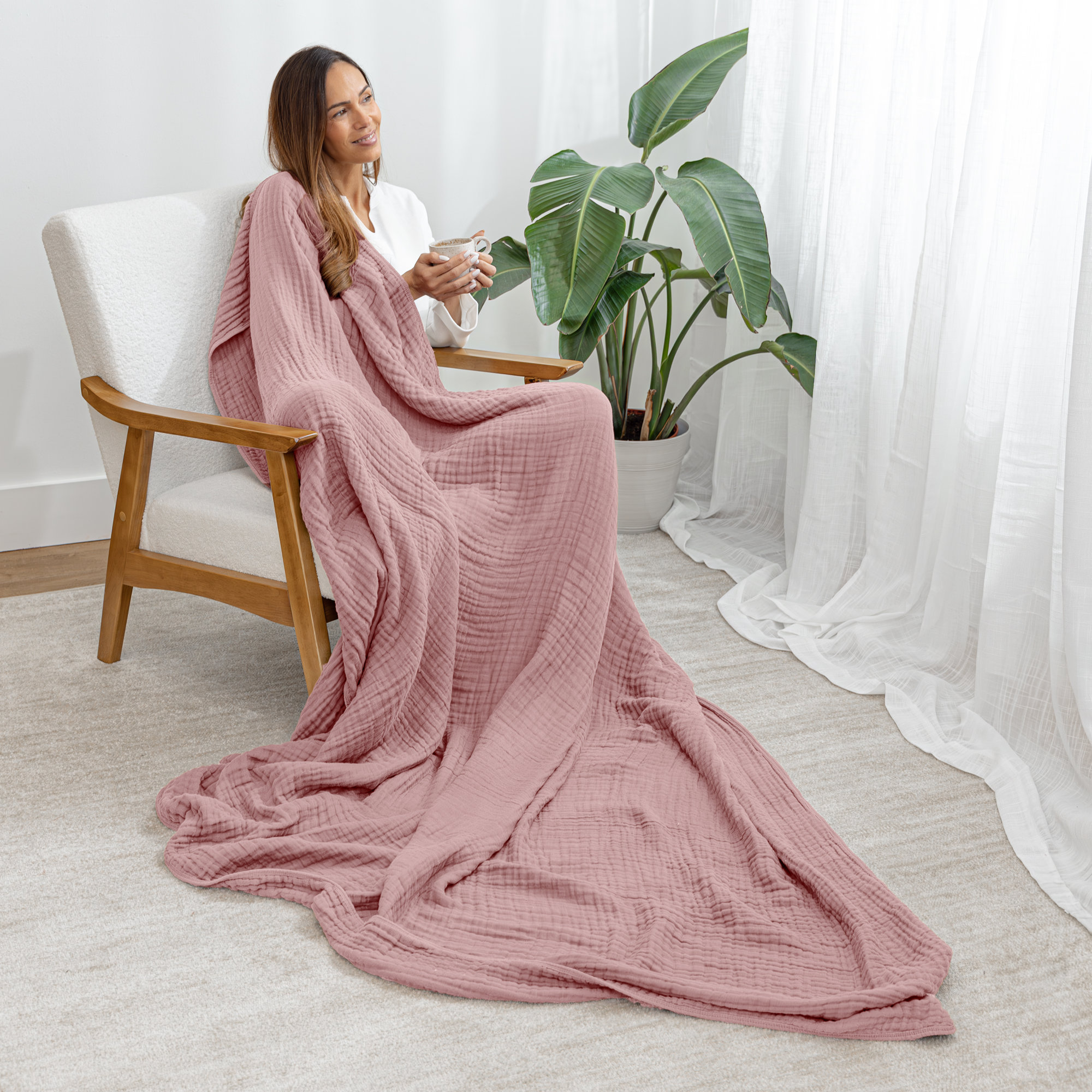 Karlina Muslin Blanket, Throw, Mauve