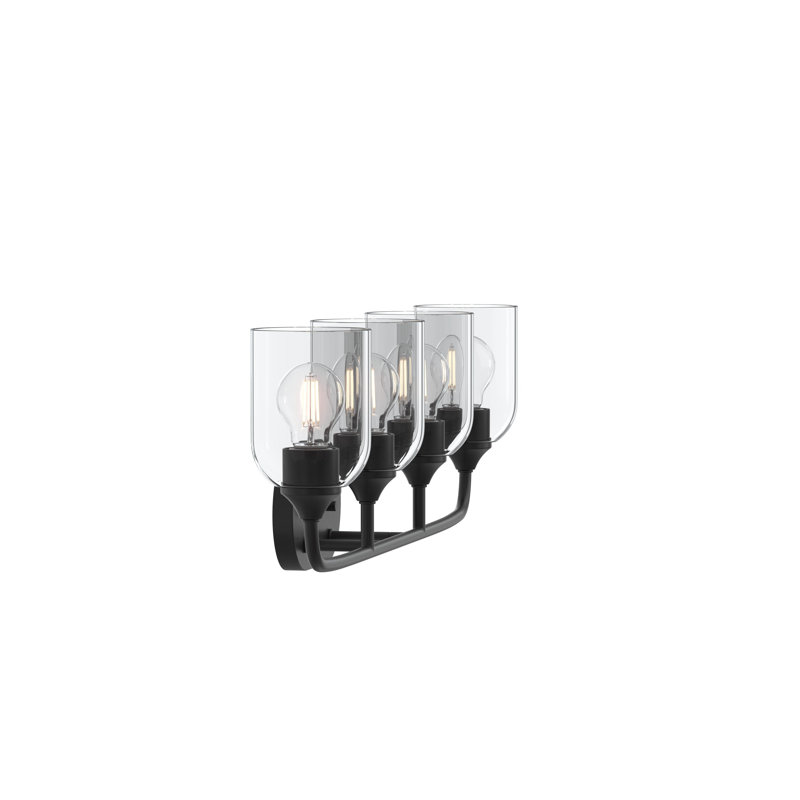 Meuble-lavabo noir mat 4 lumières avec abat-jour en verre transparent Ilia, Noir mat, 4