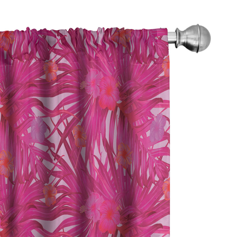 Rideaux 4 panneaux Bungalow Rose Hibiscus, magenta tropical Monstera, framboise / rose pâle, L 56 po x L 84 po