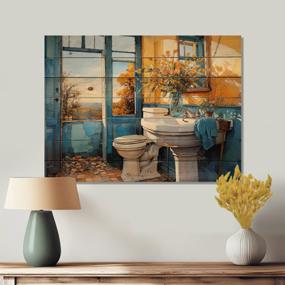 «Bathroom Bathroom Turquoise I» sur bois