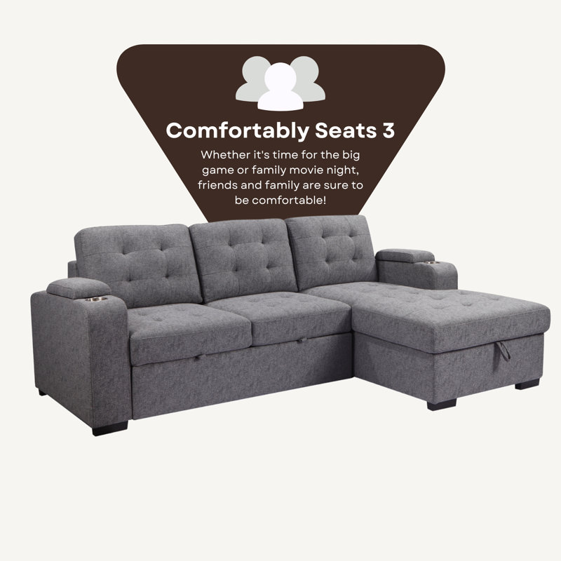 Belmont Tufted Grey Right Facing Sleeper Sectional with Storage