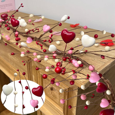 Valentines Day Decorations, Valentines Day Garland With Red &  Lights Timer Hearts Berried Artificial Lighted Valentine Garland For Home Table Mantle Wedding Party Decor