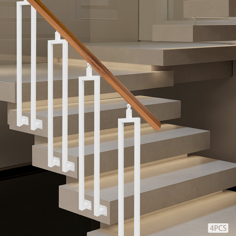 4 pièces de rampes d'escalier réglables pour terrasse, balcon, escalier, Blanc