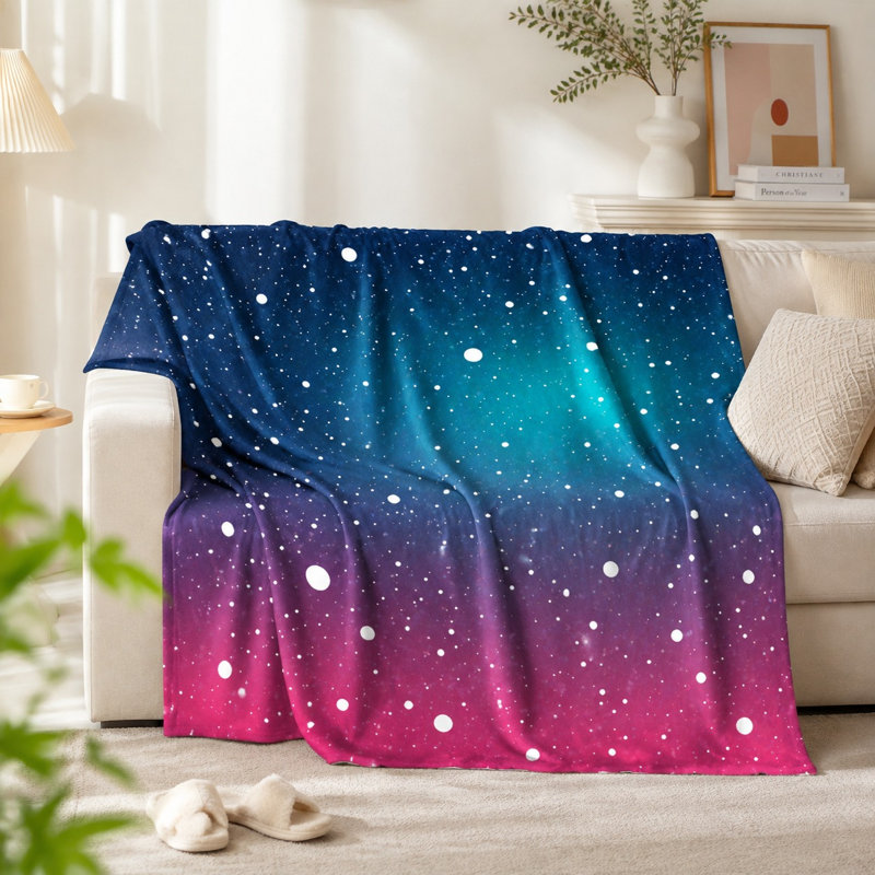 Galaxy Print Throw Blanket, Starry Night Sky Galaxy Pattern, Ultra Soft, Lightweight, Breathable, All-Season, Skin-Friendly, Machine Washable, Decorative, for Sofa, Couch, Living Room and Bedroom