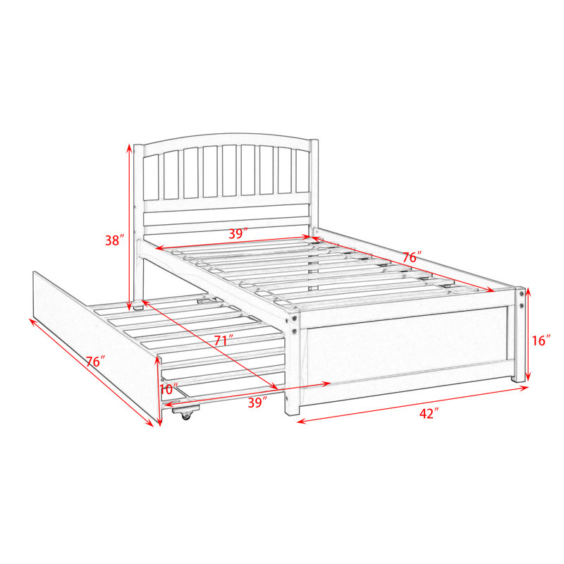 Twin Wood Platform Bed with Twin Trundle, Walnut