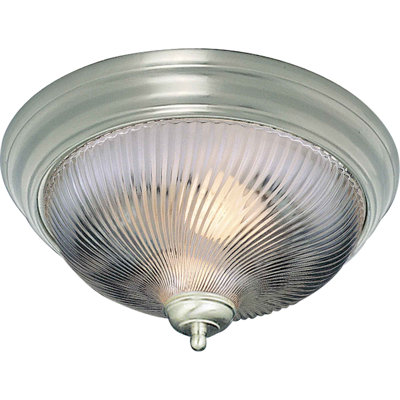 2-Light Indoor 13"W Brushed Nickel Simple Round Flush Mount with Clear Ribbed Glass Bowl Shade