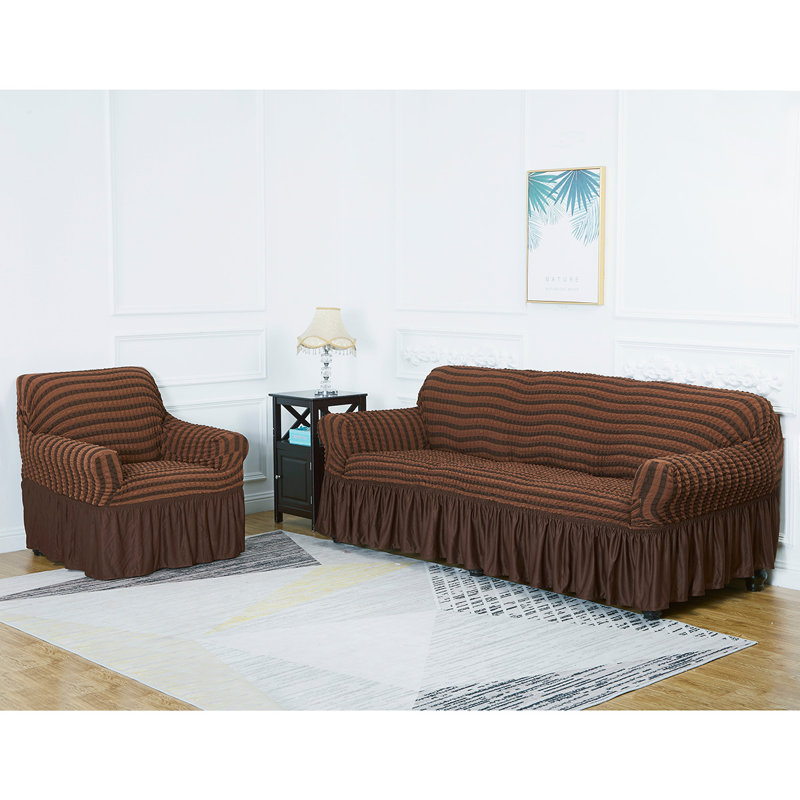 Box Cushion Sofa Slipcover, Coffee, 40" H x 90.5" W x 90" D
