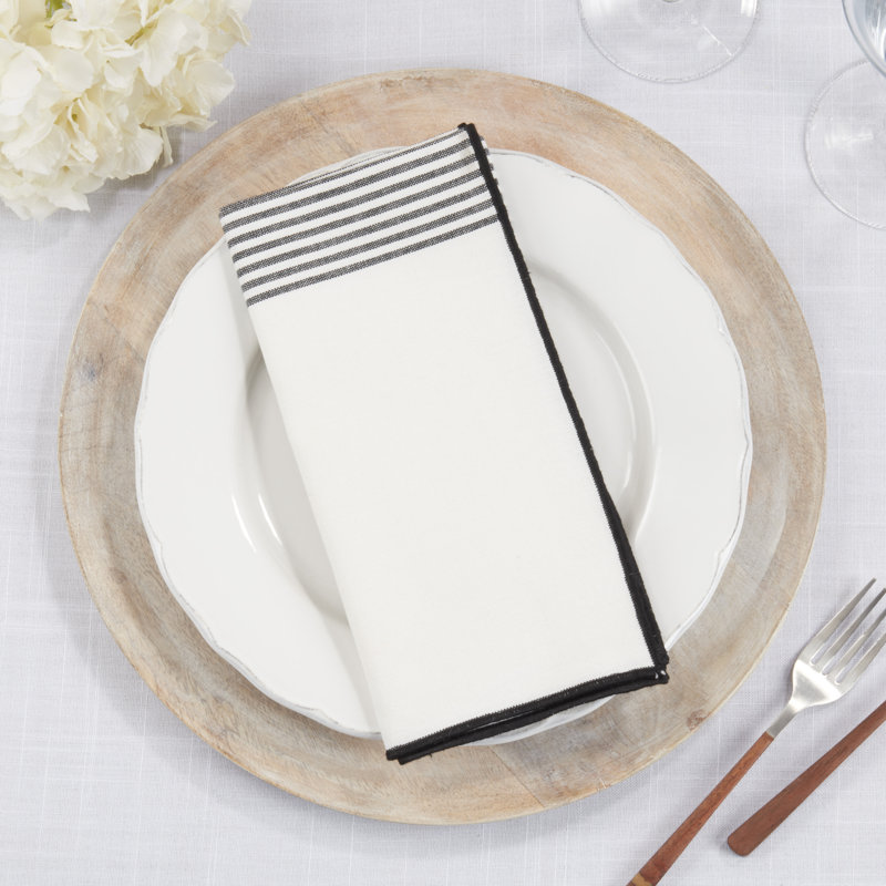 White and Black Striped Cotton Napkin Set of Four