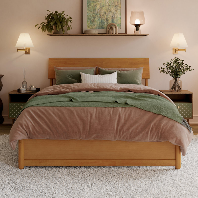 Norla Wood Platform Bed with Storage Drawers, Light Toffee, Full