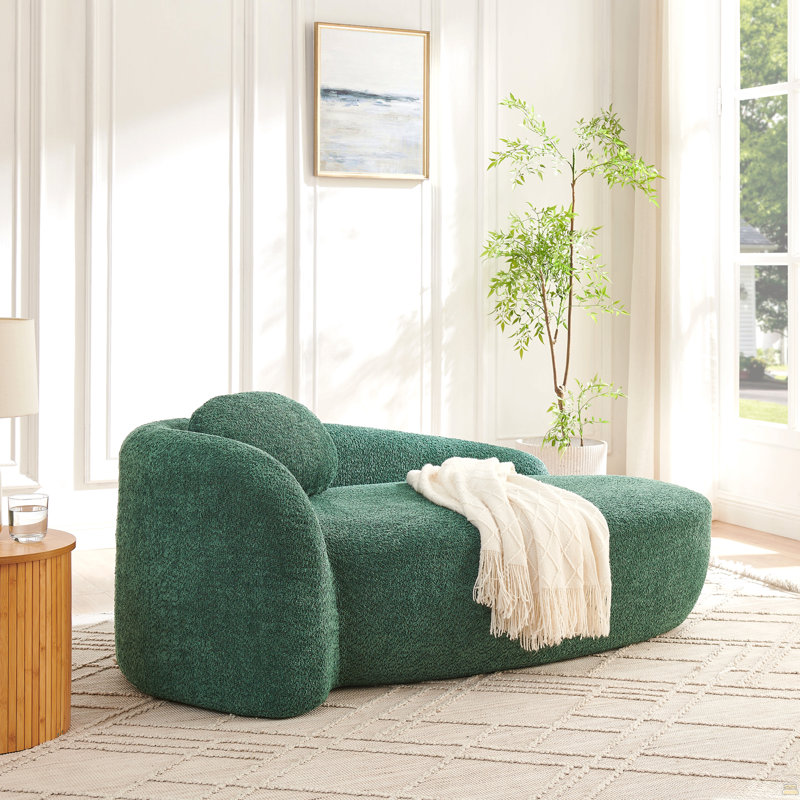 Fauteuil paresseux moderne simple ovale avec dossier intégré, accoudoirs latéraux et oreiller, chaise longue compacte pour le salon - vert