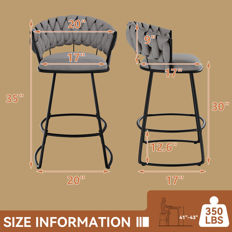 Tabouret de comptoir rembourré avec structure en métal, Gris, Tabouret de bar (siège d’une hauteur de 30 po)