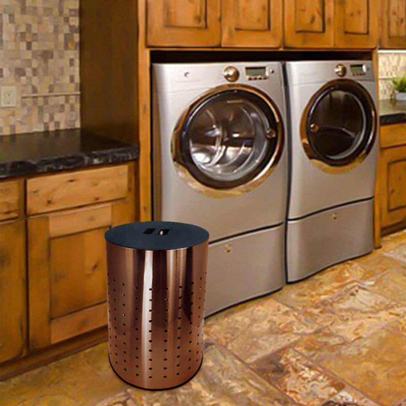 Metal Laundry Hamper, Brushed Copper