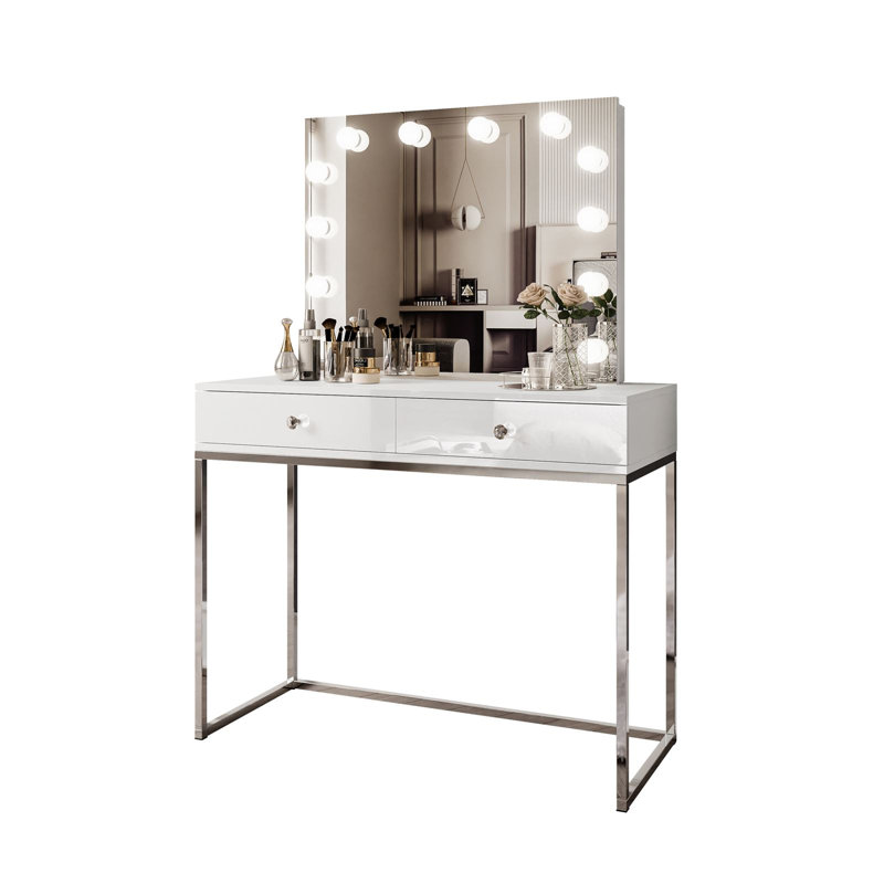 Begie Dressing Table with Mirror, Chrome/White high gloss